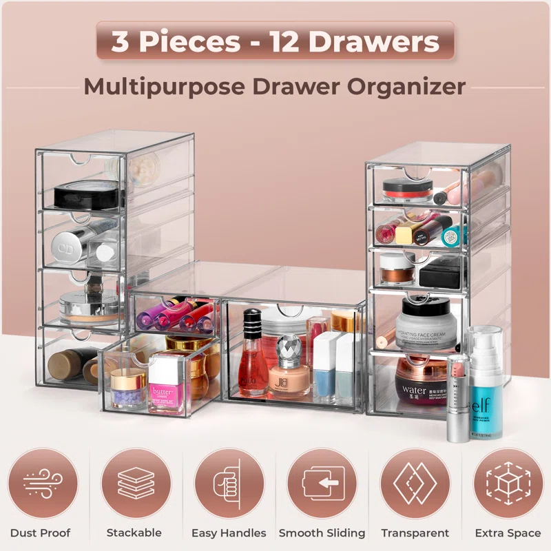 Sorbus Sorbus Clear Storage and Organizer Bins with Drawers,  4 Pcs Stackable Storage Cases for Office, Kitchen, Crafts, and More
