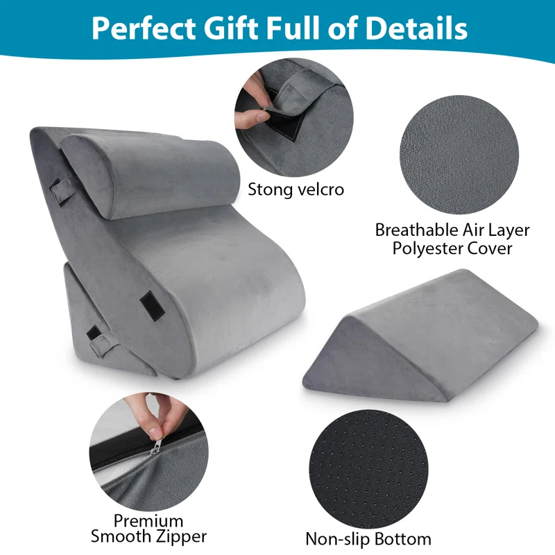 Latitude Run® Memory Foam Wedge Pillow Set,Adjustable Back Support Pillow