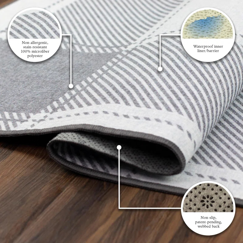 My Magic Carpet Buffalo Plaid Grey And White Plaid Flatweave Brown/Ivory Washable Area Rug | Wayfair