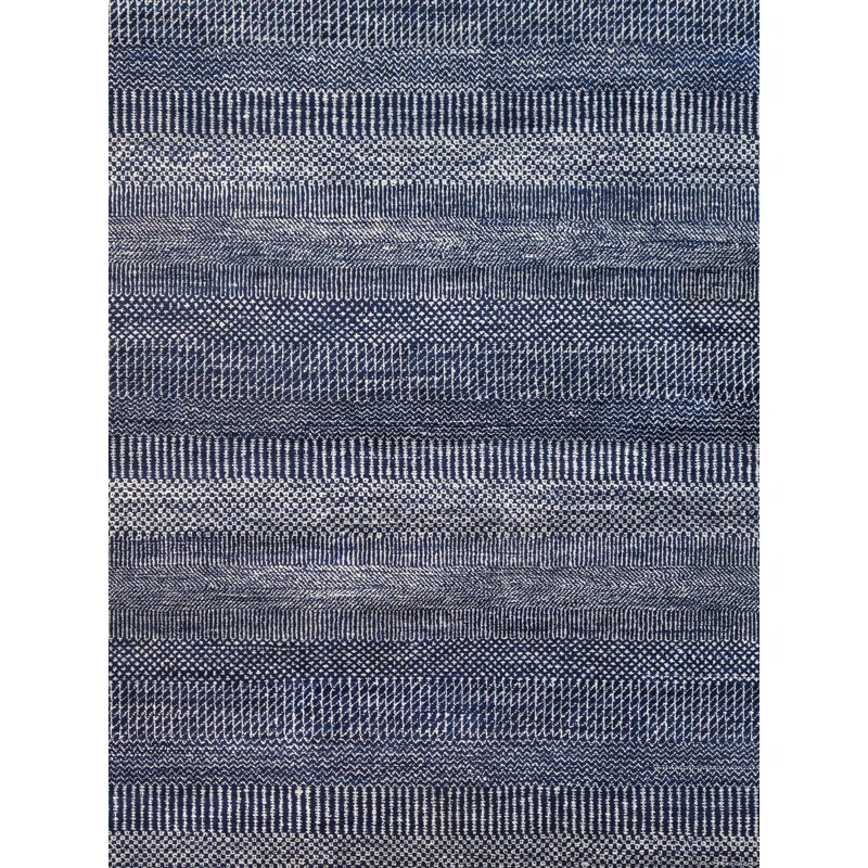 Pasargad Hand-Knotted Wool/Silk Area Rug in Navy/Ivory