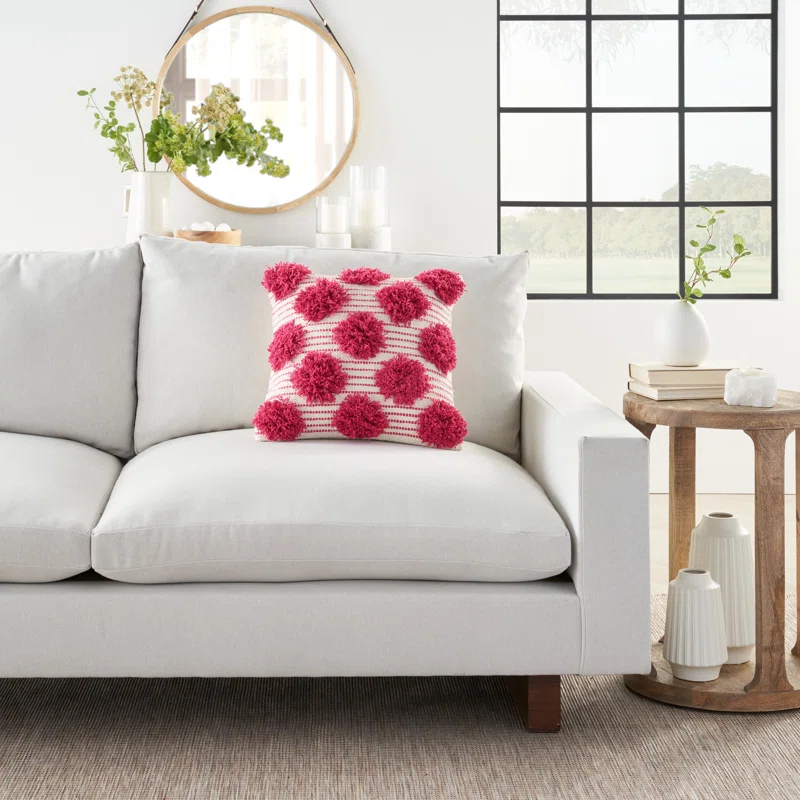 Pom-poms Cotton Reversible Throw Pillow
