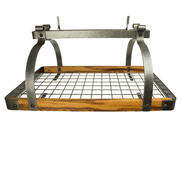 Enclume Signature 30" Rectangle Ceiling Pot Rack with Tigerwood & 24 Hooks