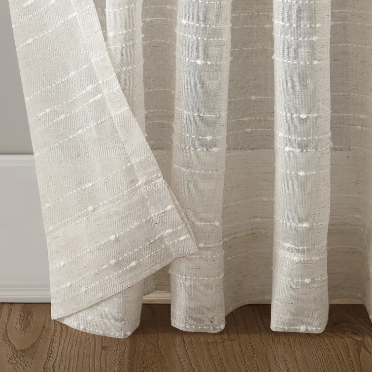 Clean Window Textured Slub Anti-Dust Striped Semi-Sheer Rod Pocket Curtain Panel