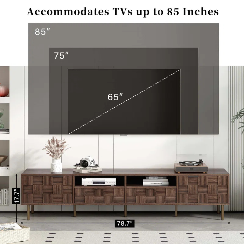 George Oliver Mid Century TV Stand with 2 Drawers, Media Console Table for TVs up to 85'', Entertainment Center with Storage for Living room, Bedroom, Home Theatre
