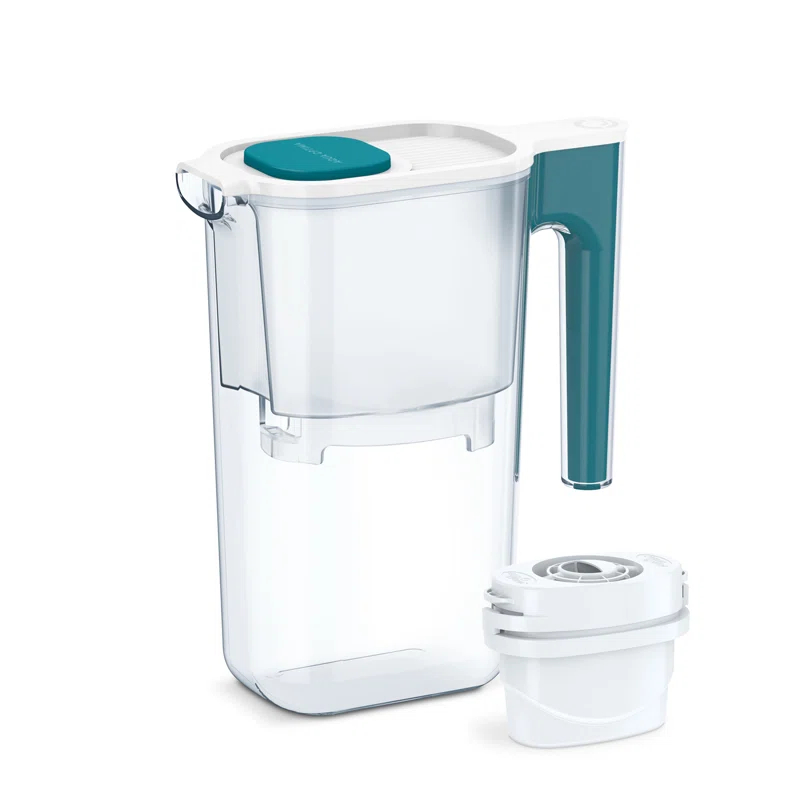 Aqua Optima Perfect Pour 6 Cup Water Filter Pitcher By Aqua Optima, Ergonomic, Eliminates Splashes And Spills, Bpa Free, Wqa Certified, Includes 1 Evolve+ Water Filter, Blue