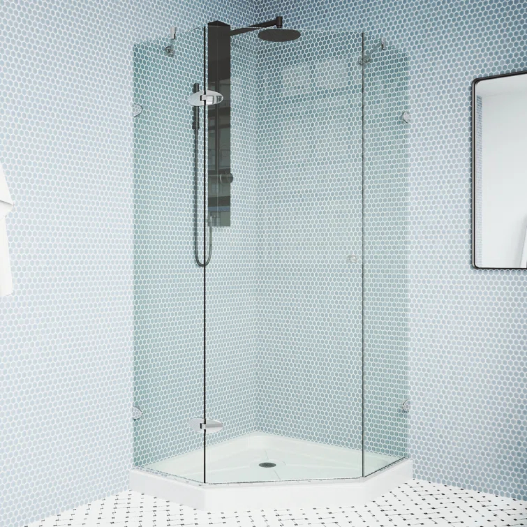 VIGO Verona 38" W x 38" D x 77" H Hinged Frameless Shower Enclosure with 3/8  Clear Glass&Base VG6061CHCL38WS