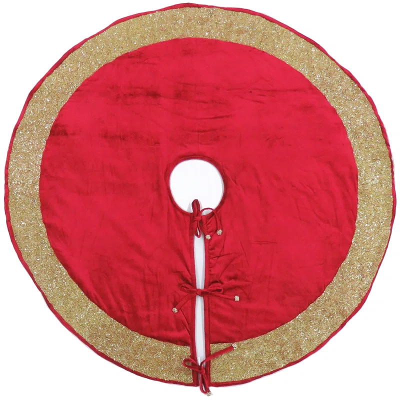 Arcadia Home Velvet Christmas Tree Skirt with Hand Beaded Gold Border