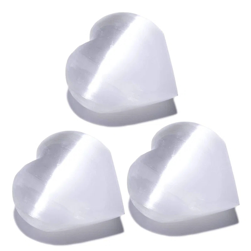 Himalayan Glow Selenite Crystal Heart Stone, Healing & Calming Selenita Spar Love 10 cm, White