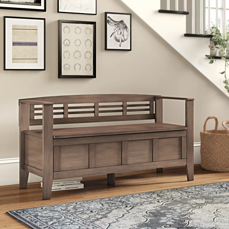 Simpli Home Adams Solid Wood Entryway Lift Top Storage Bench