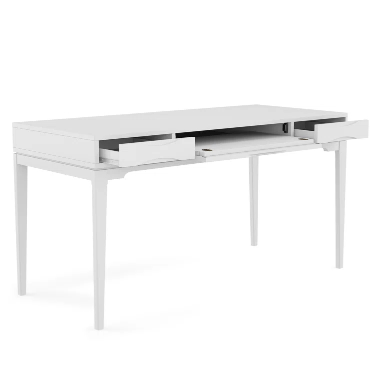 Simpli Home Harper Solid Wood Desk, Contemporary Style with Keyboard Tray and Storage