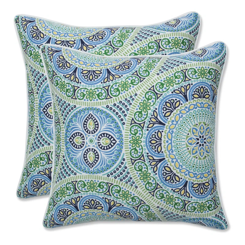 Delancey Abstract Indoor/Outdoor Reversible Throw Pillow (Set of 2)