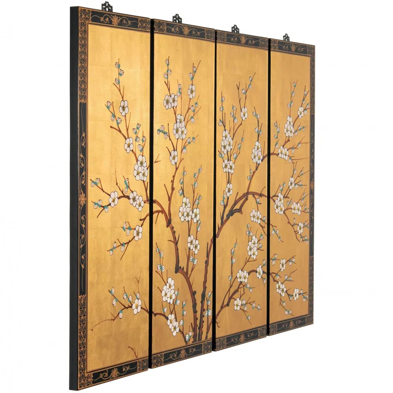 Oriental Furniture Cherry Blossom 36" H x 12" W 4 - Piece Wall Décor