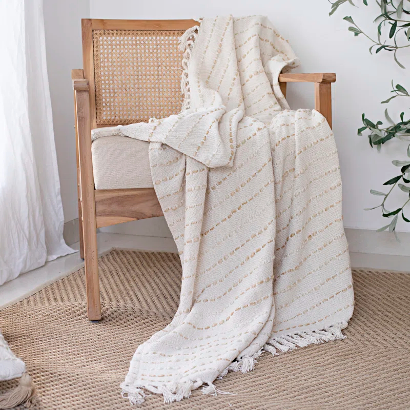 Deep Ombre Striped Handmade Woven Throw Blanket with Fringe