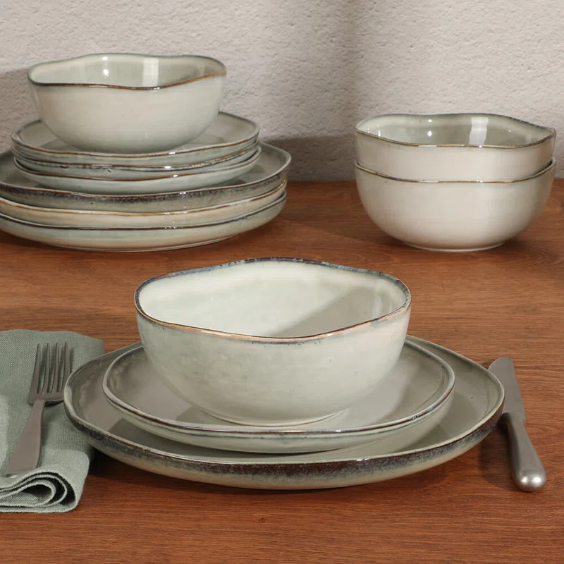 Gibson Soho Lounge Gibson Soho Lounge Nardini 12 Piece (Service for 4) Plates and Bowls Reactive Glaze Dishes Stoneware Ceramic Dinnerware Set