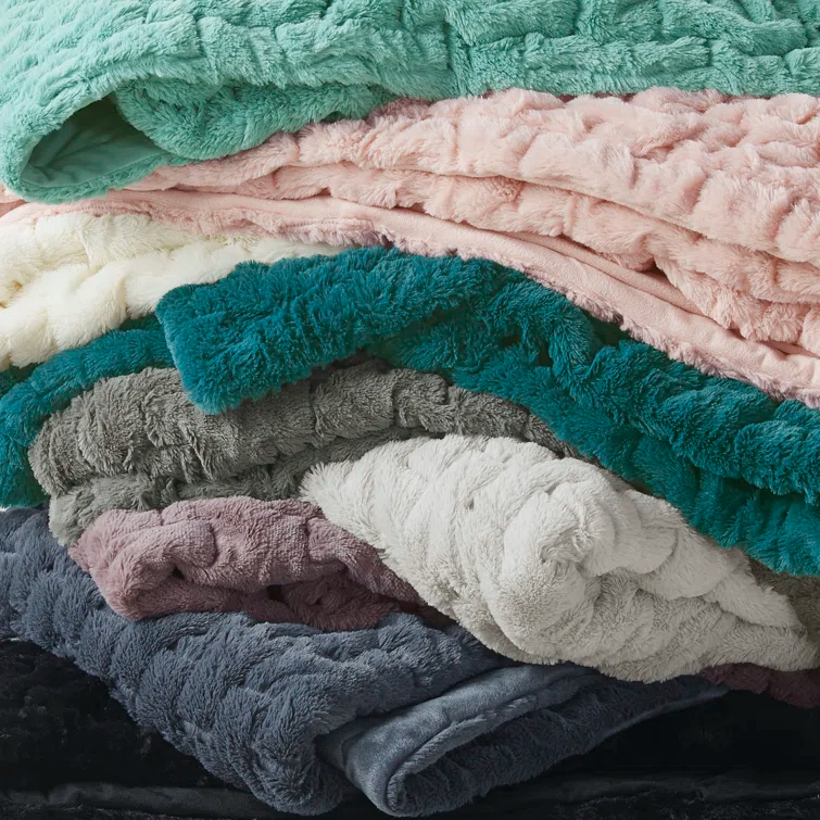 Madison Park Silver Ruched Fur Throw 50x60"