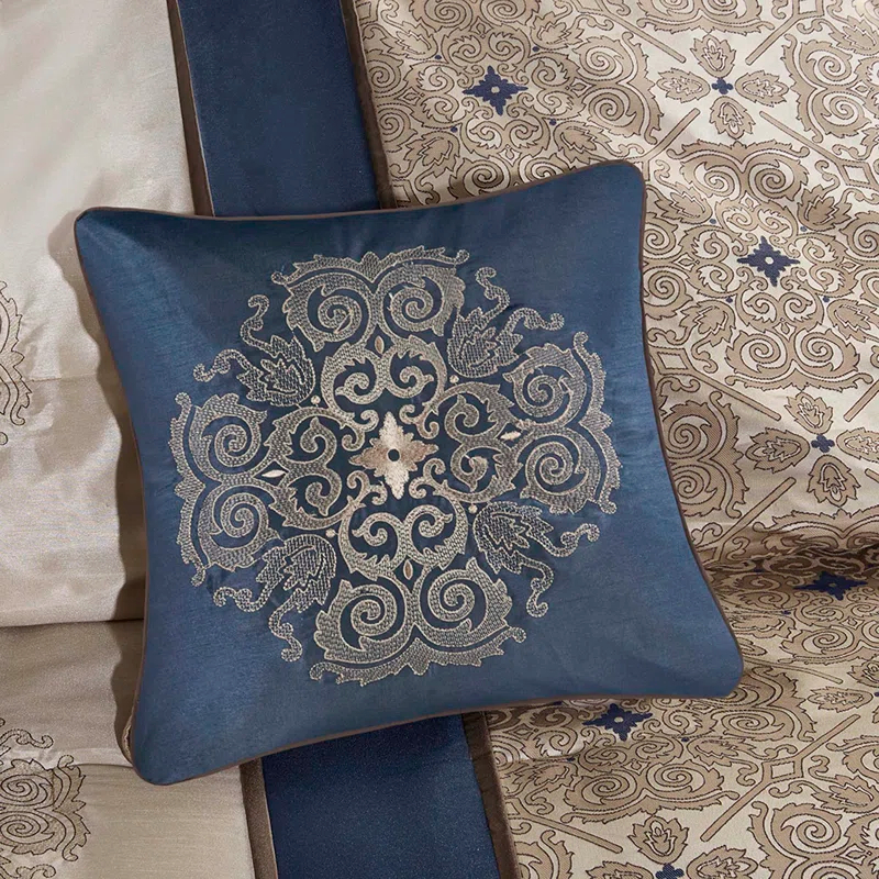 Madison Park 7pc King Perry Comforter Set Navy: Includes Bed Skirt & Hypoallergenic Polyester Fill