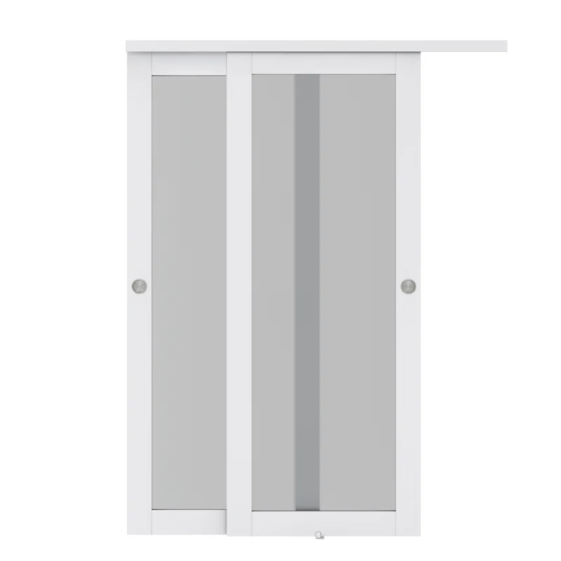 Calhome 1-Lite Frosted Tempered Glass Sliding Double Bypass Closet Door with Installation Hardware Kit