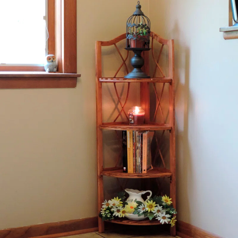 Lavish Home Lavish Home 4-Tier Wooden Folding Corner Bookshelf