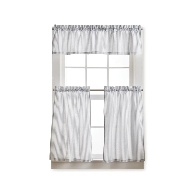 Martha Stewart Ticking Stripe Indigo Tier & Valance Set