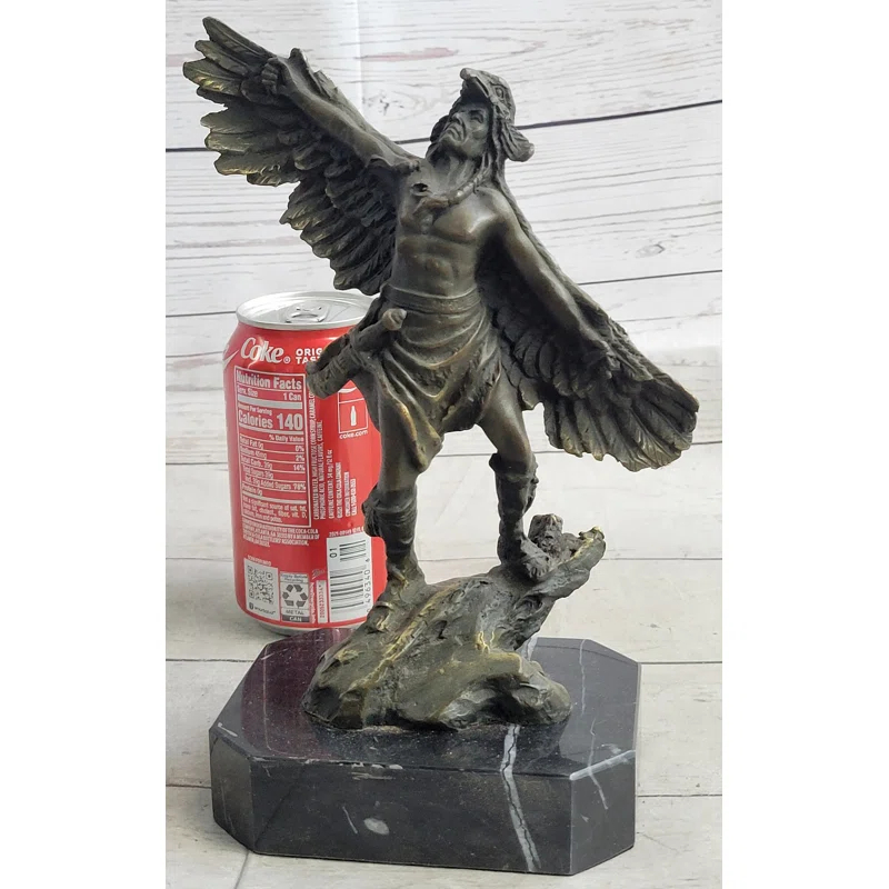 Wildon Home® Native American Indian Eagle Dancer Shaman Medicine Man Bronze Sculpture Statue Marble Base