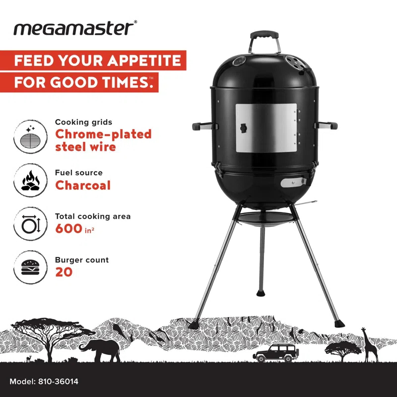 Megamaster Megamaster 4-in-1 Vertical Smoker and Charcoal Kettle Grill