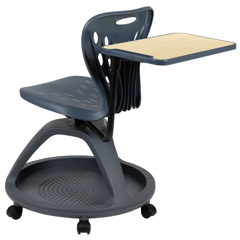Flash Furniture Mobile Desk Chair with 360° Tablet Rotation and Storage Cubby