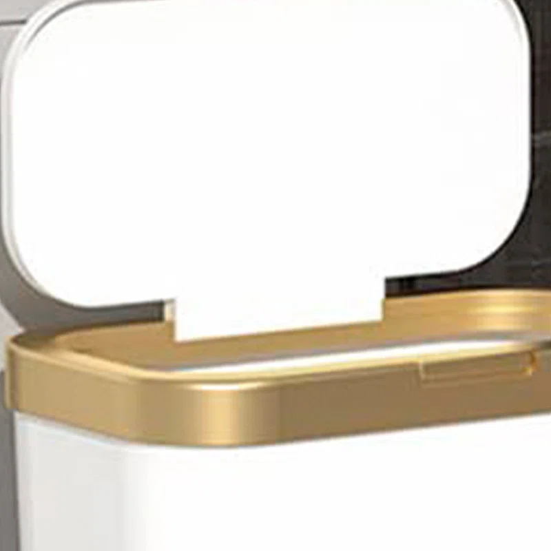 LIKOBI Trash Can with Lid,Bathroom Trash Can with Gold Edge,Slim Plastic Trash Bin for Bedroom,4 Gallon