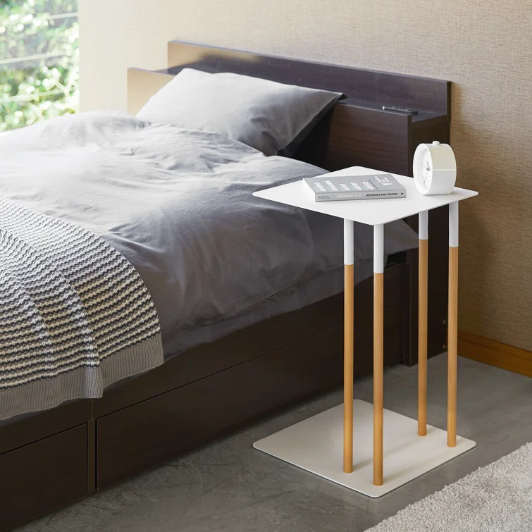 Plain Yamazaki Home Steel + Wood Sofa C Table End Table Coffee Tray, Bedside Or Living Room