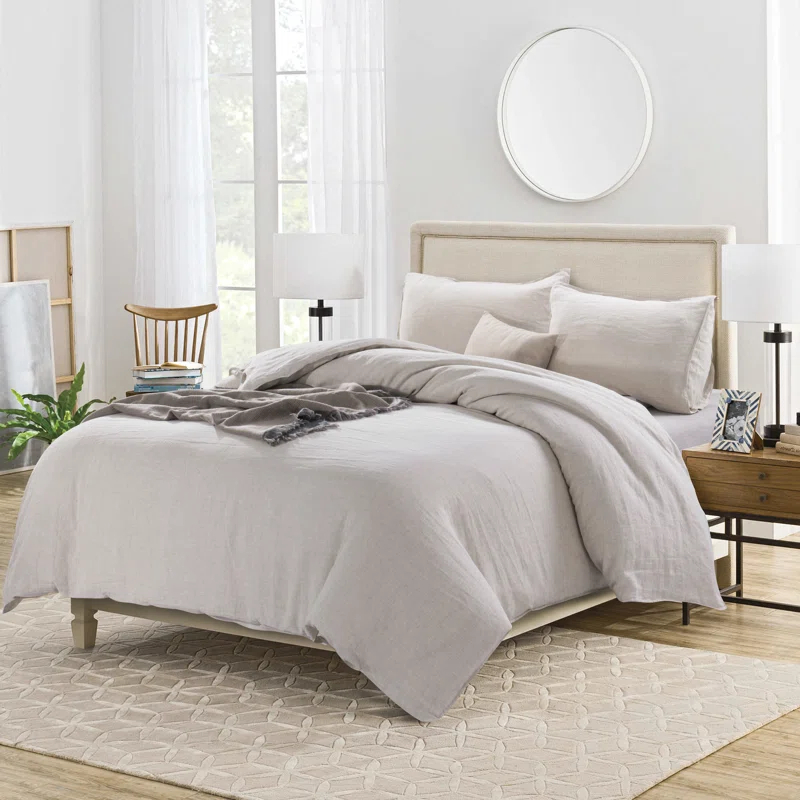 MeadowPark Stone Washed French Linen Reversible Duvet Cover Set