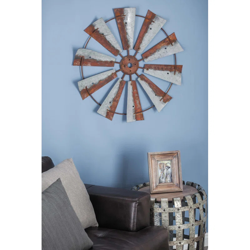 Millwood Pines Metal Indoor Outdoor Windmill Brown Wall Decor