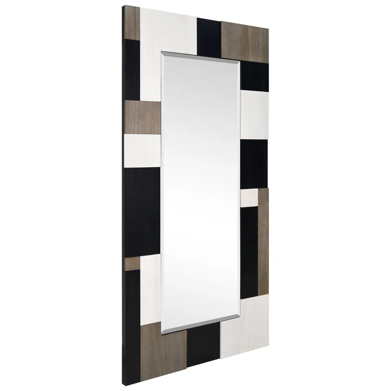 Empire Art Direct "Geometric Blocks" Hand Made Solid Paulownia Wood Beveled Leaner Mirror size 80" x 40"