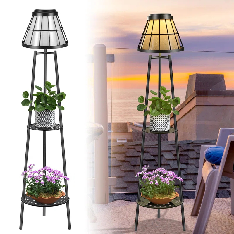 Latitude Run® 2 Pack Outdoor Solar Floor Lamps Waterproof Plant Stand