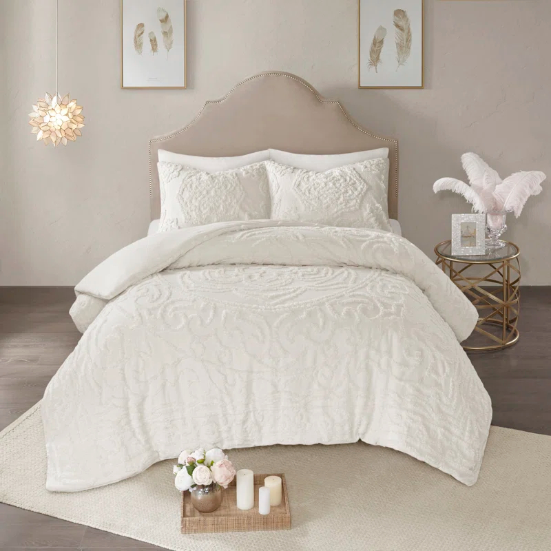 Laetitia Tufted Chenille Cotton 3 Piece Medallion Duvet Cover Set