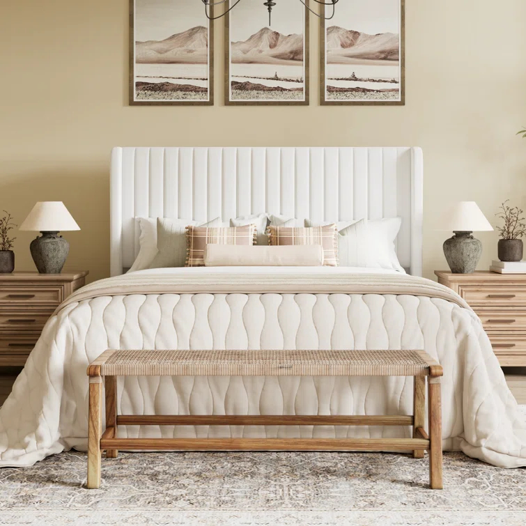 Willa Arlo™ Interiors Candler Velvet Upholstered Platform Bed with Wingback Headboard and Wooden Slats