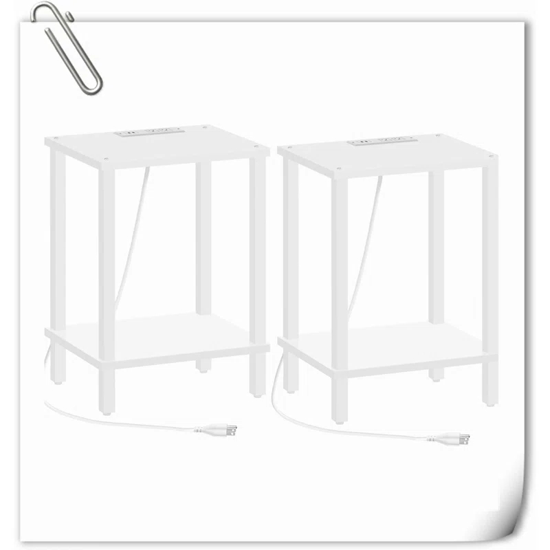End Table With Charging Station, Side Table With USB Ports And Outlets, Nightstand, 2-Tier Storage Shelf, Sofa Table For Small Space, 1 Package(2PCS)