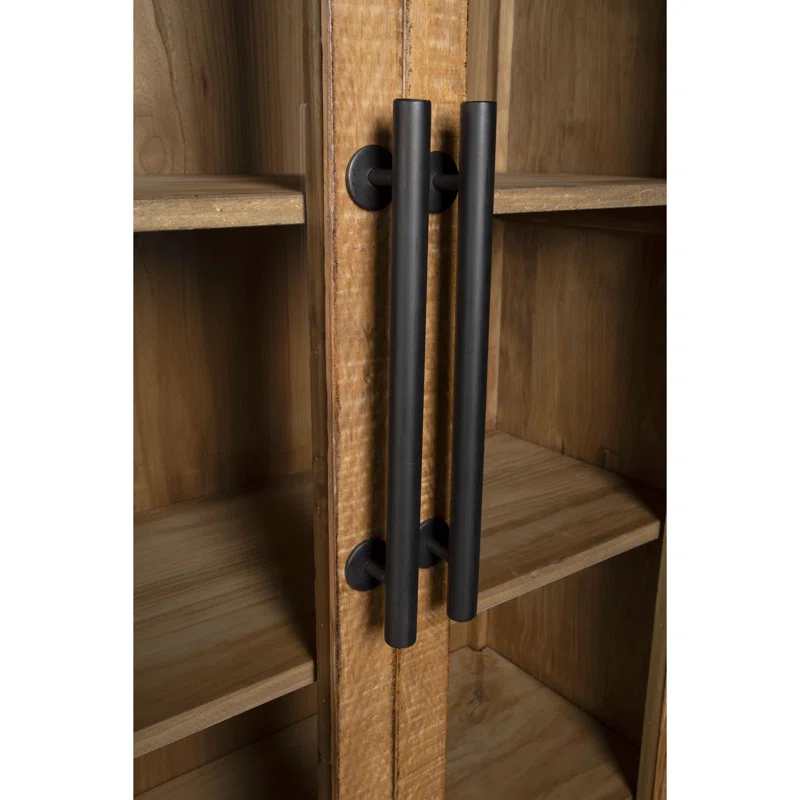 Benjara Orla Tall China Cabinet, 2 Glass Doors, Antique Brown Reclaimed Wood