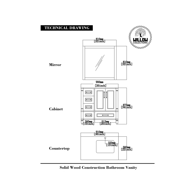 Aberdeen 36'' Single Bathroom Vanity with Top