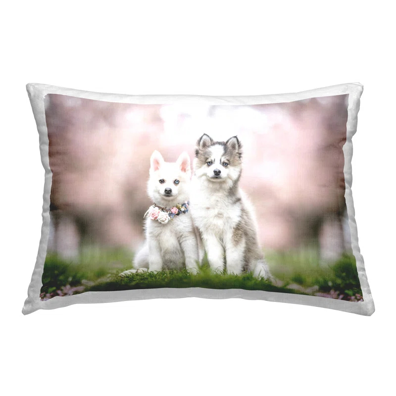 Stupell Industries Puppies with Spring Florals Decorative Printed Throw Pillow by Natalie Grosse