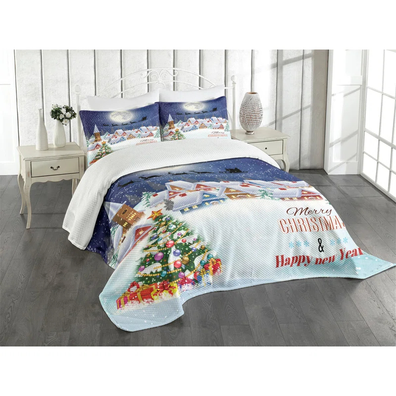 Ambesonne Christmas Bedspread Winter Sky Moon