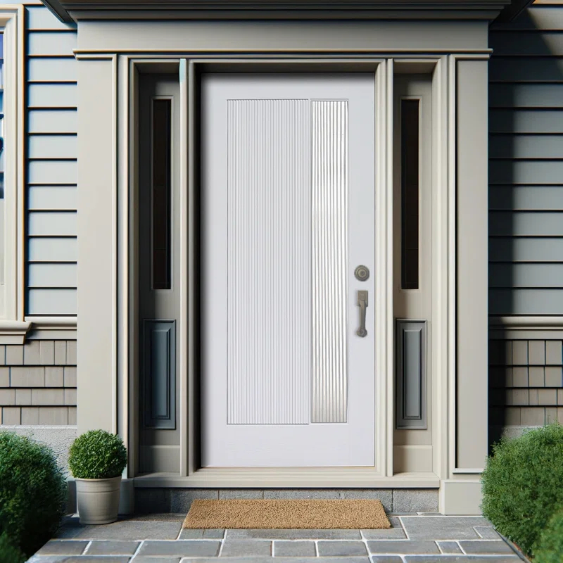 Calhome Modern Exterior Fiberglass Front Entry Door Slab with Designer Decorative Glass Door Slab Only