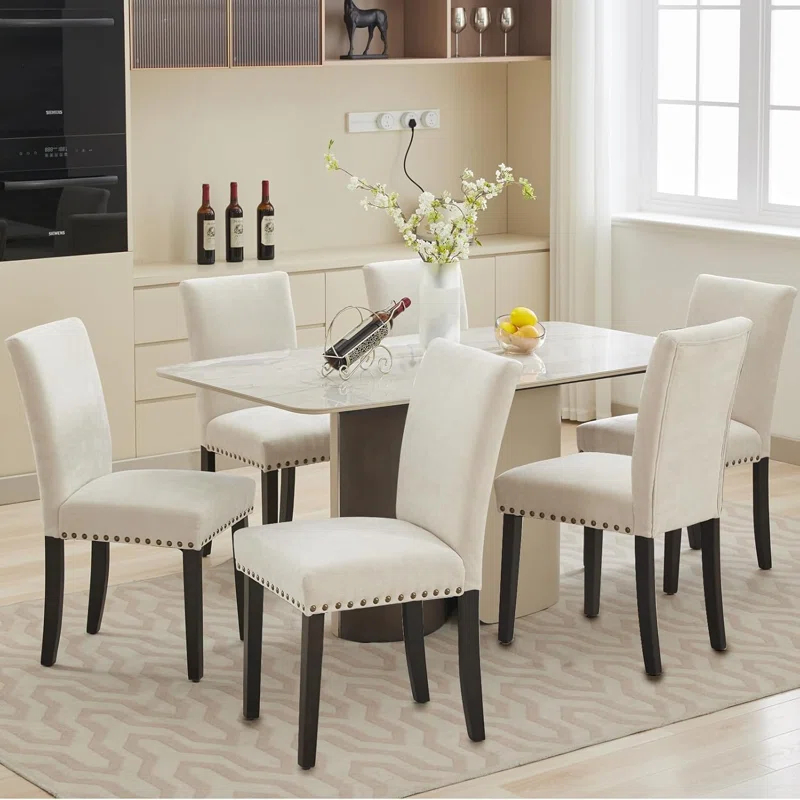 Winston Porter Upholstered Dining Chairs, Fabric Room Chair With Nailhead Trim And Sturdy Wood Legs (Set of 4)