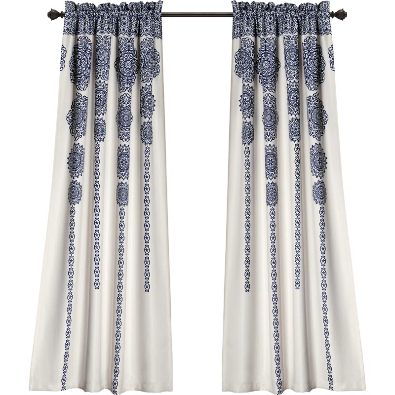 Stripe Medallion Polyester Room Darkening Curtain Pair (Set of 2)