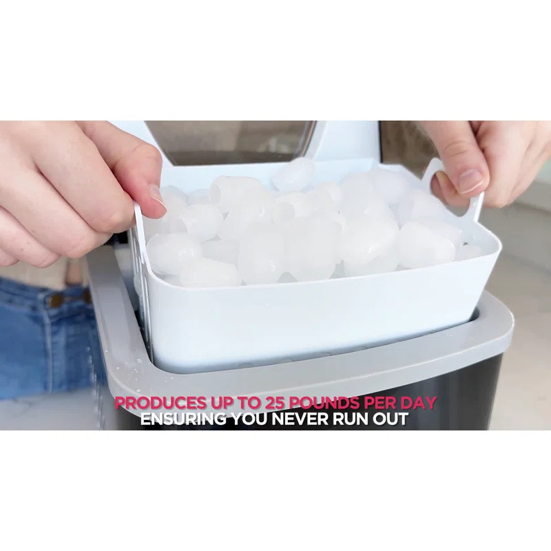 Frigidaire Small Appliances Ice Maker with 26 lbs. Capacity Countertop Stainless Steel Ice Maker with Transparent Window