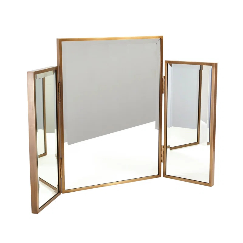 Global Views Tri-Fold Vanity Mirror-Antique Brass