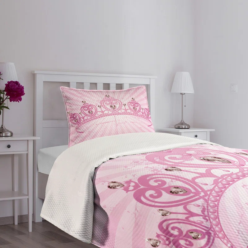 Ambesonne Ambesonne Girls Bedspread Set Pink Cartoon Pink Pale Pink