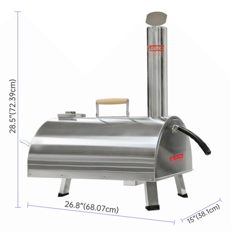 Builddecor Silver Pizza Oven Outdoor 12" Semi-Automatic Rotatable Pizza Ovens Portable Stainless Steel Wood Fired Pizza Oven Pizza Maker With Built-In Thermometer Pizza Cutter Carry Bag