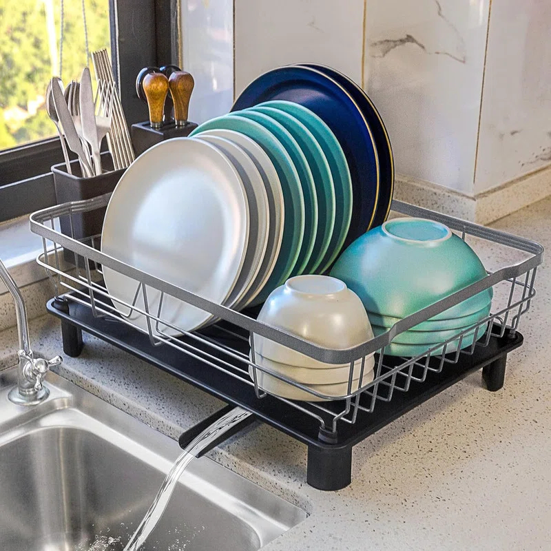 Fabhob Dish Drying Rack for Kitchen Counter,Space-Saving Dish Rack with Drainboard