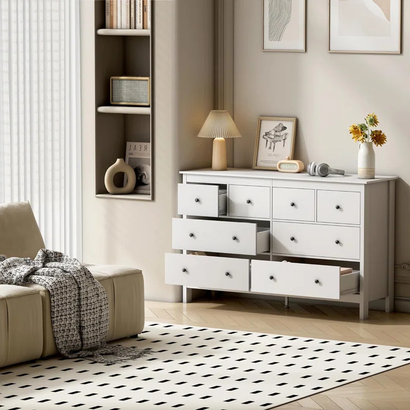 50" Modern White Dressers& Chests of Drawers, 8 Drawer Wide Dresser for Bedroom, Living Room