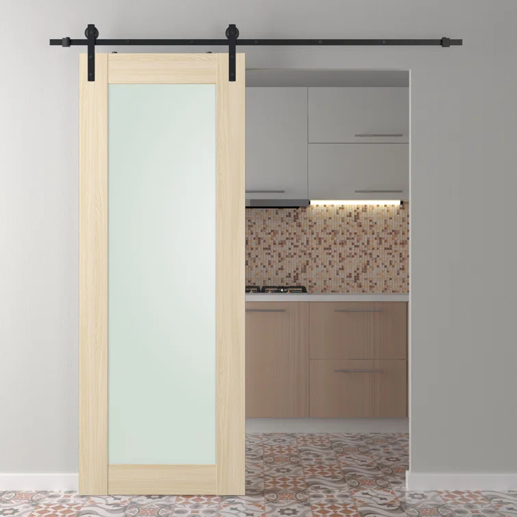 Belldinni Avon 207 Solid Manufactured Wood and Glass Paneled Prefinished Barn Door with Installation Hardware Kit