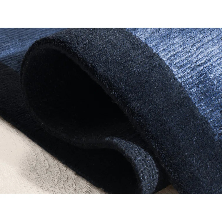 Sapphire Hand-Knotted Wool and Viscose Chevron Area Rug